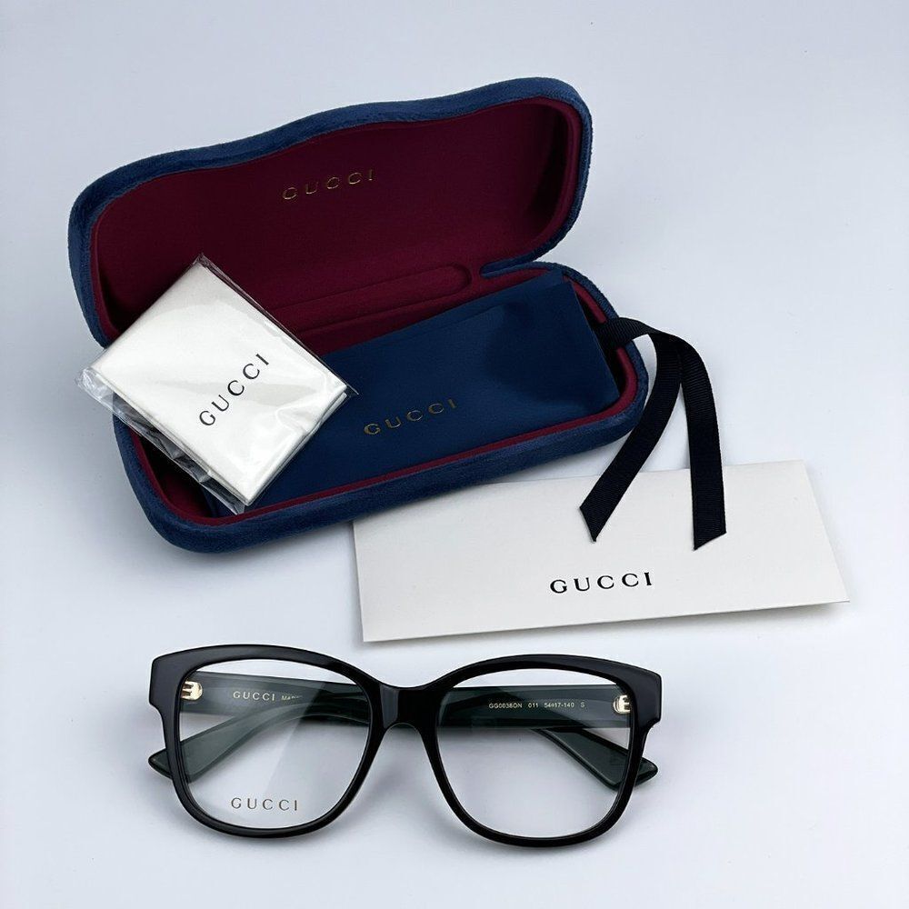 NEW Gucci GG0038ON 011 Black Green Square Women Eyeglasses - Picture 14 of 14